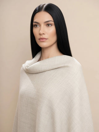D10417EP0000-08J0117-Natural Undyed Baby Alpaca Eco and Silk BOUCLE' Stole