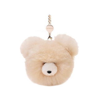 Premium Alpaca Fur Toys Collection 5" Bear Face Keychain - Beige 