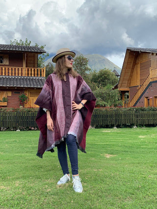 Red Bordeaux Alpaca Poncho - Choice Alpaca Products-DN_173218677754