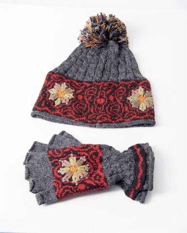 Smokey Mountain Alpaca Hat & Fingerless Gloves Set