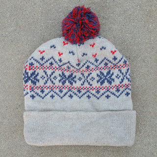 F220pompom-blueredblue-Snowflake Pom-Pom Alpaca Hat