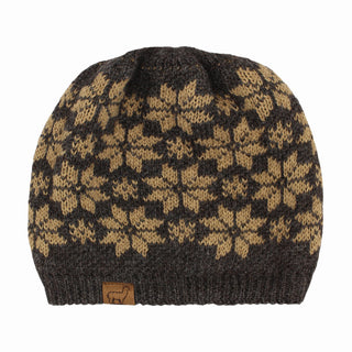 USA Made Alpaca Slouch Beanie - Snowflake Hat Grey w Sandstone Accents 