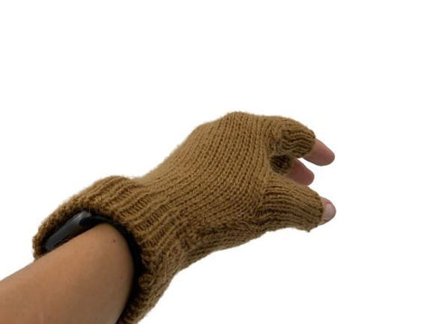 Solid Color Fingerless Alpaca Gloves Gloves Med Brown 