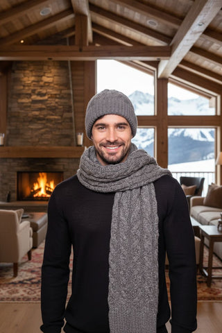 D3A2376P0000-XXC0001-Grey-Suri Cable Knitted Hat & Scarf