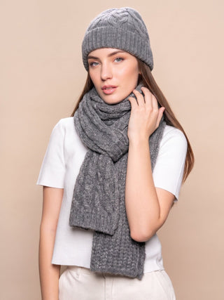 D3A2376P0000-XXC0001-Grey-Suri Cable Knitted Hat & Scarf