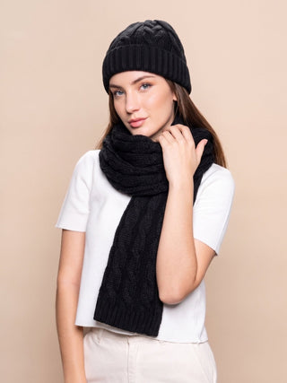 D3A2376P0000-XXC0002-Black-Suri Cable Knitted Hat & Scarf