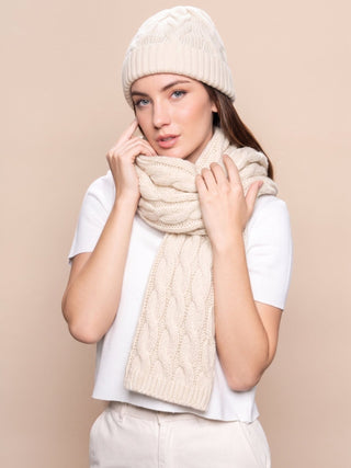 D3A2376P0000-XXC0003-Ivory-Suri Cable Knitted Hat & Scarf