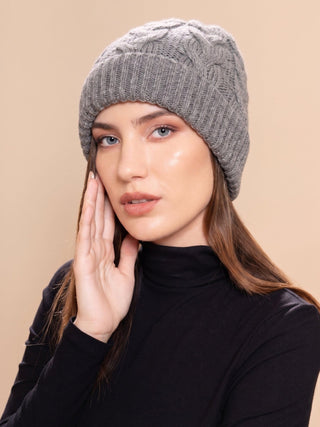 K3A2376P0000-XXC0001-Grey-Suri Cable Knitted Hat & Scarf