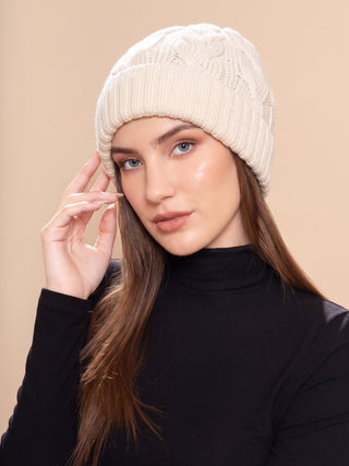 K3A2376P0000-XXC0003-Ivory-Suri Cable Knitted Hat & Scarf