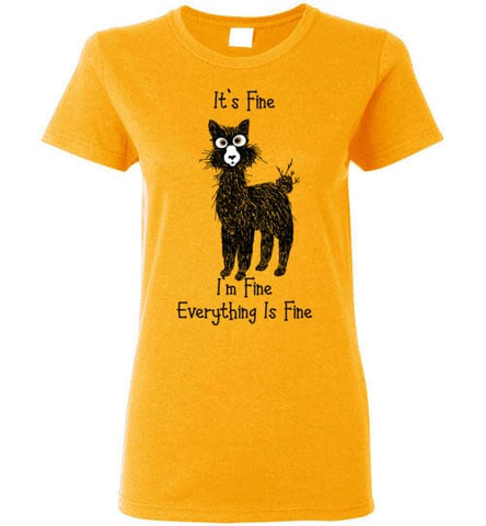 t-shirt: Alpaca I'm Fine Ladies Short-Sleeve Gold S 