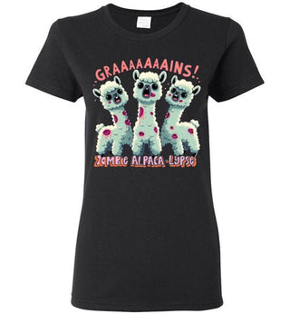 TS.104553627-t-shirt: Halloween GRAINS Zombie Alpaca-lypse Gildan Ladies Short-Sleeve T-Shirt