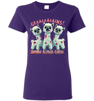 TS.104553639-t-shirt: Halloween GRAINS Zombie Alpaca-lypse Gildan Ladies Short-Sleeve T-Shirt