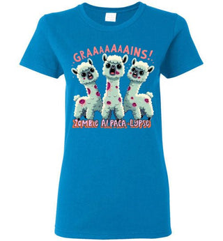 TS.104553651-t-shirt: Halloween GRAINS Zombie Alpaca-lypse Gildan Ladies Short-Sleeve T-Shirt