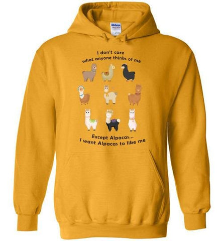 t-shirt: I Want Alpacas to Like Me Gildan Heavy Blend Hoodie Gold S 