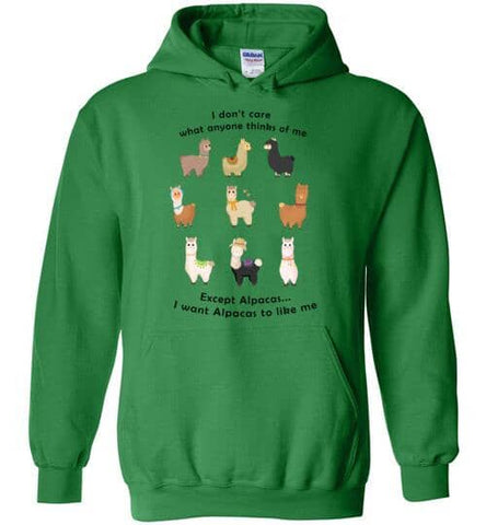 t-shirt: I Want Alpacas to Like Me Gildan Heavy Blend Hoodie Irish Green S 