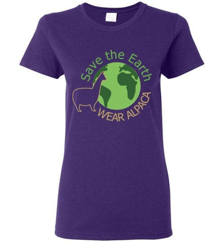 t-shirt: Save the Earth Wear Alpaca Ladies Short-Sleeve Shirts & Tops Purple S 