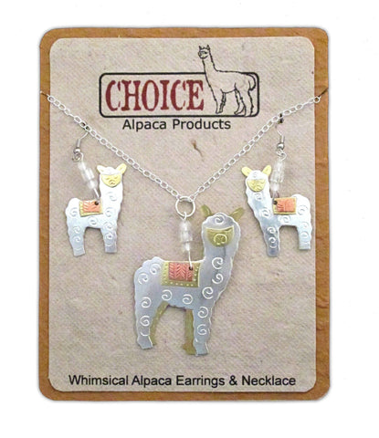 Whimsical Alpaca Necklace and Earrings FUN Necklace with Earrings 