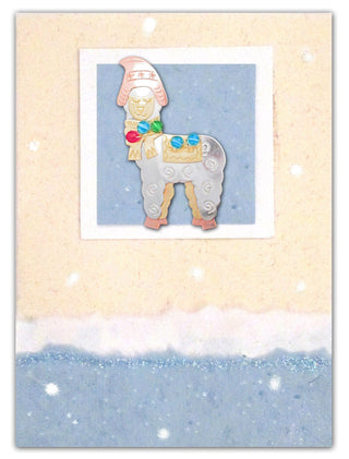 Whimsical Christmas Alpaca Pin Card - Choice Alpaca Products-whimsical_16-2331_Christmas_alpaca-blue
